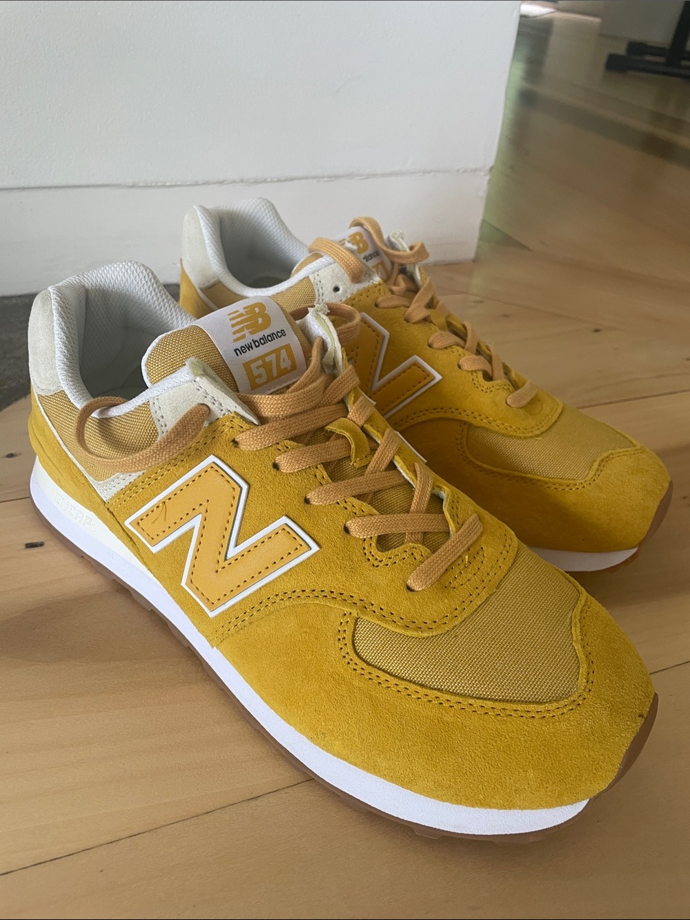 New Balance Men's 574 Retro Sneakers in Yellow. Size 12